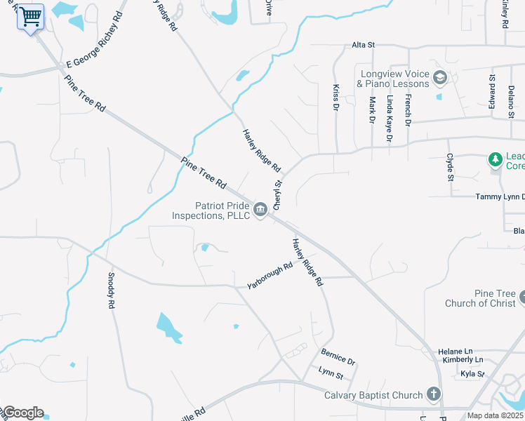 map of restaurants, bars, coffee shops, grocery stores, and more near 3906 Pine Tree Road in Longview
