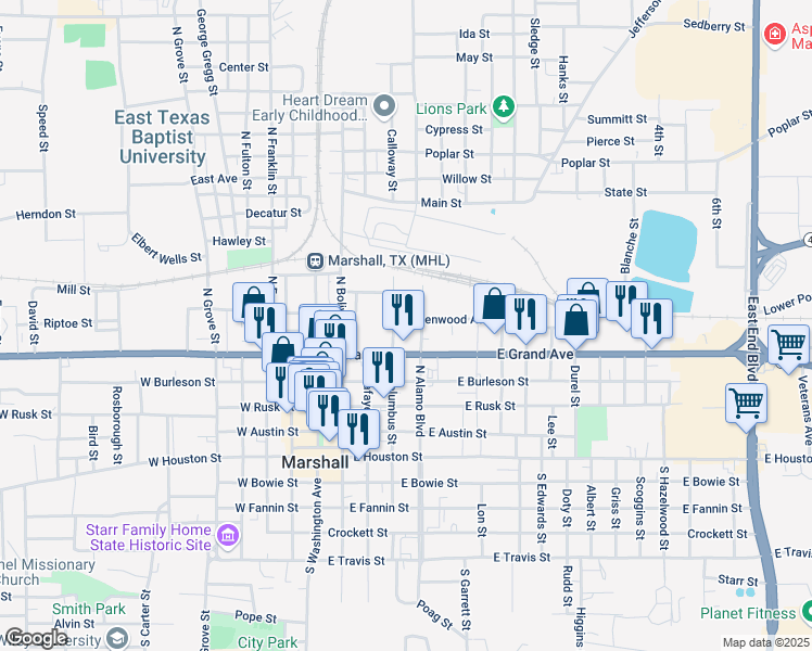 map of restaurants, bars, coffee shops, grocery stores, and more near 405 Greenwood Avenue in Marshall