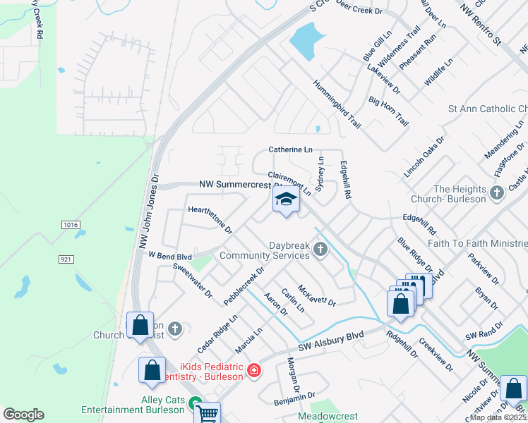 map of restaurants, bars, coffee shops, grocery stores, and more near 749 West Bend Boulevard in Burleson