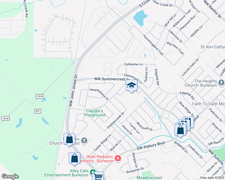 map of restaurants, bars, coffee shops, grocery stores, and more near 817 Misty Oak Trail in Burleson