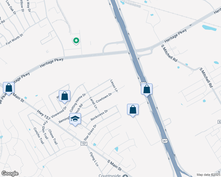map of restaurants, bars, coffee shops, grocery stores, and more near 904 Remington Ranch Road in Mansfield