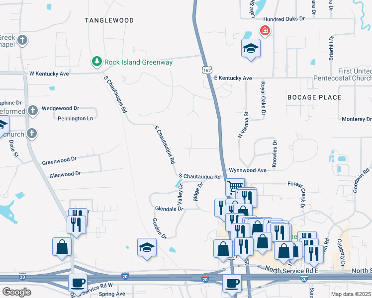 map of restaurants, bars, coffee shops, grocery stores, and more near 1805 Fairview Street in Ruston