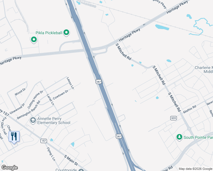 map of restaurants, bars, coffee shops, grocery stores, and more near 1001 U.S. 287 in Mansfield