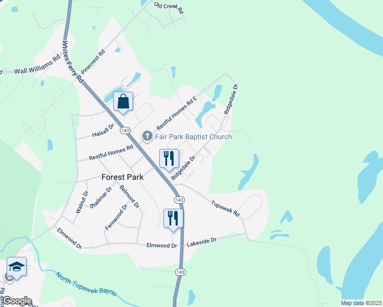 map of restaurants, bars, coffee shops, grocery stores, and more near 203 Penny Drive in West Monroe