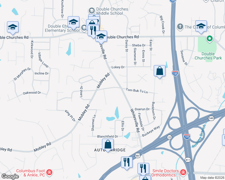 map of restaurants, bars, coffee shops, grocery stores, and more near 7121 Whitesville Road in Columbus