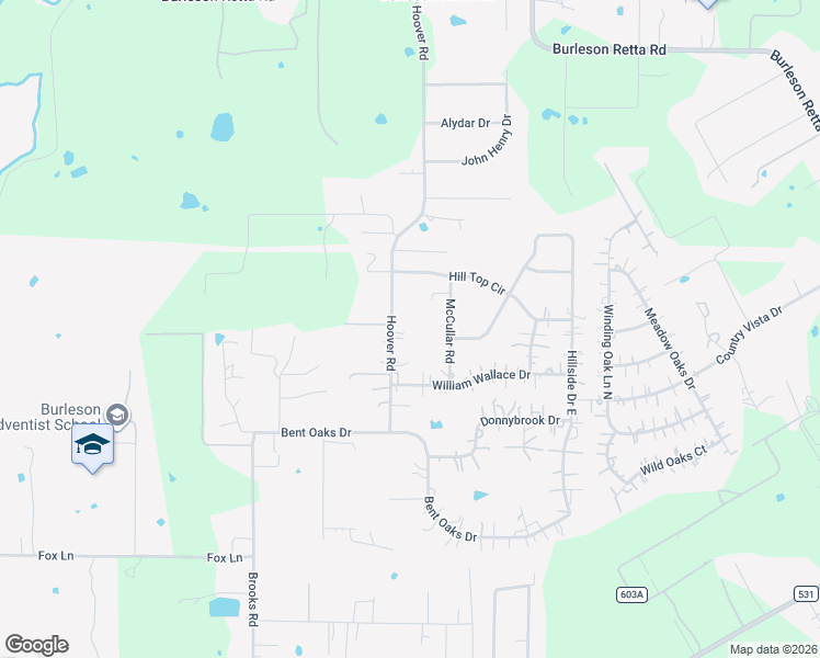 map of restaurants, bars, coffee shops, grocery stores, and more near 549 Hoover Road in Burleson