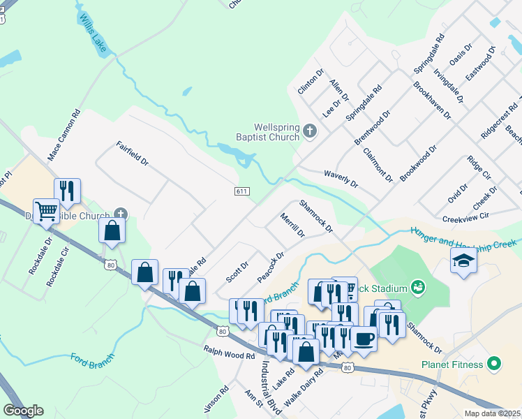 map of restaurants, bars, coffee shops, grocery stores, and more near 1812 Springdale Road in Dublin