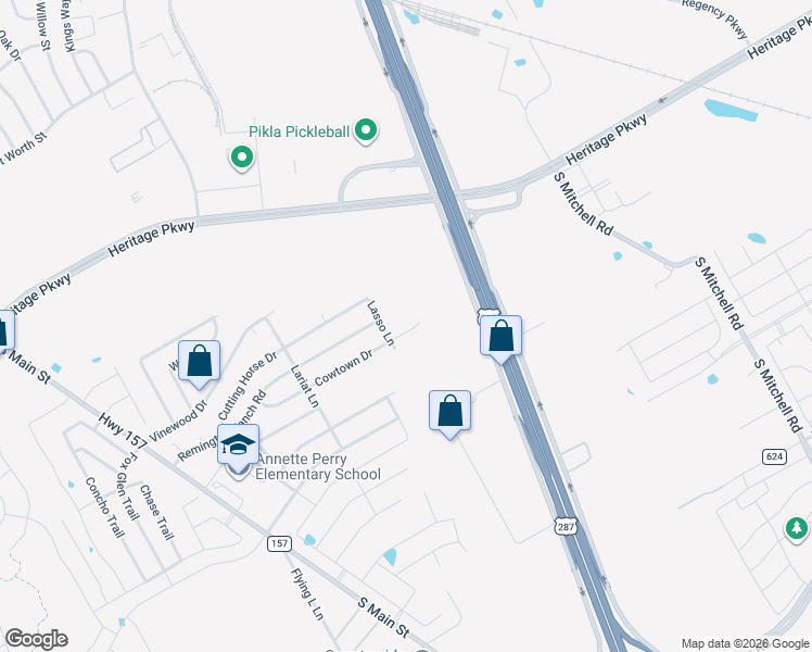 map of restaurants, bars, coffee shops, grocery stores, and more near 1703 Cowtown Court in Mansfield