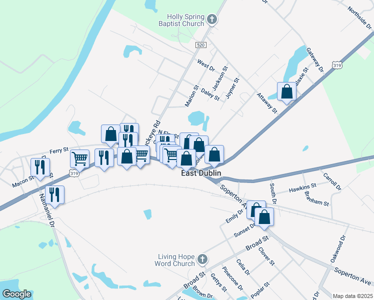 map of restaurants, bars, coffee shops, grocery stores, and more near 130 Cullens Street in East Dublin