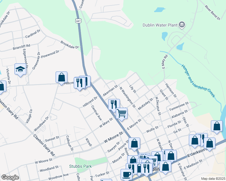 map of restaurants, bars, coffee shops, grocery stores, and more near 1005 North Franklin Street in Dublin