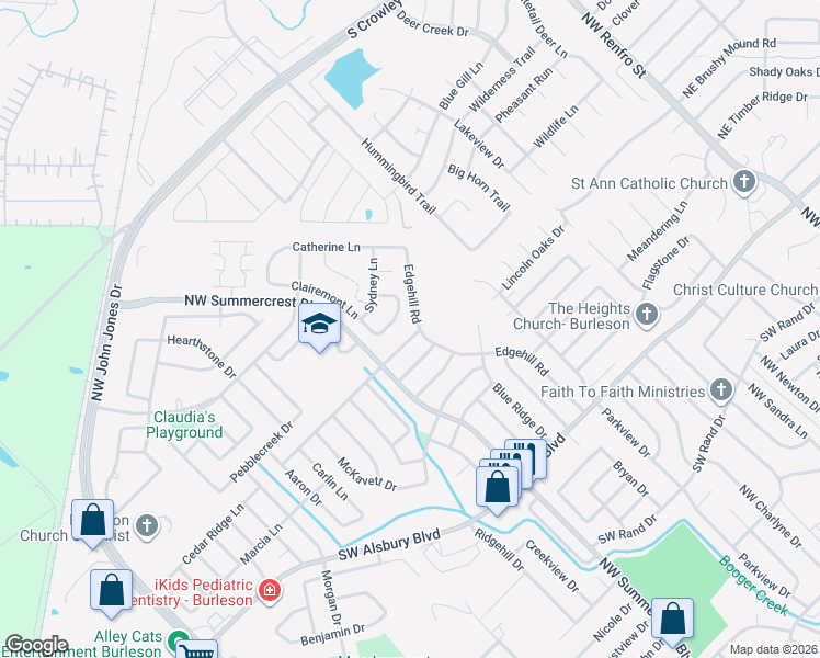 map of restaurants, bars, coffee shops, grocery stores, and more near 632 Cedar Ridge Lane in Burleson
