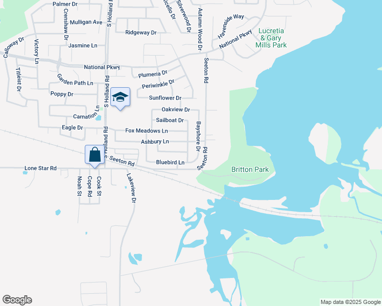 map of restaurants, bars, coffee shops, grocery stores, and more near 907 Meadowbrook Lane in Mansfield