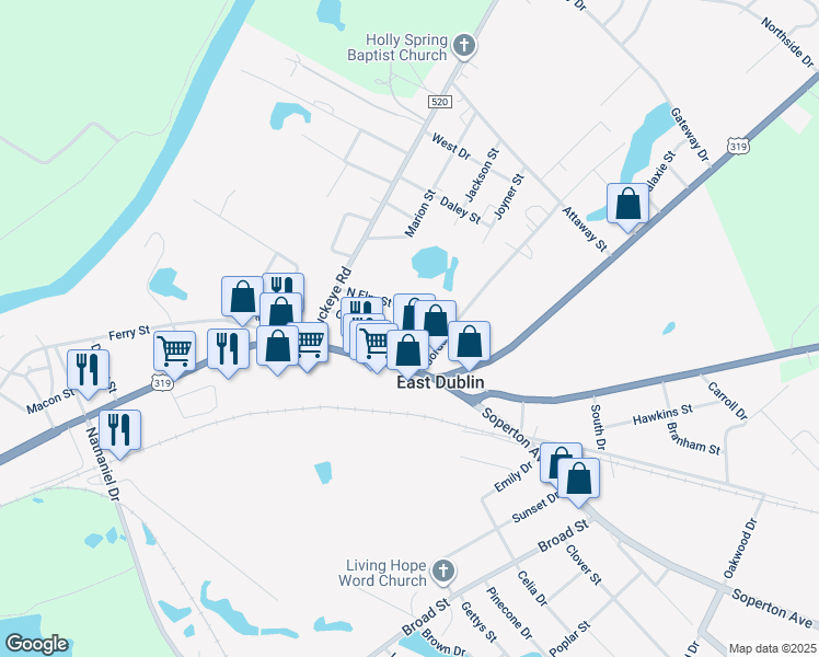 map of restaurants, bars, coffee shops, grocery stores, and more near 130 Cullens Street in East Dublin