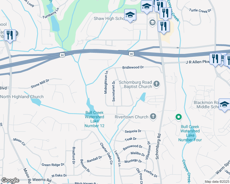 map of restaurants, bars, coffee shops, grocery stores, and more near 7136 Secretariet Drive in Columbus
