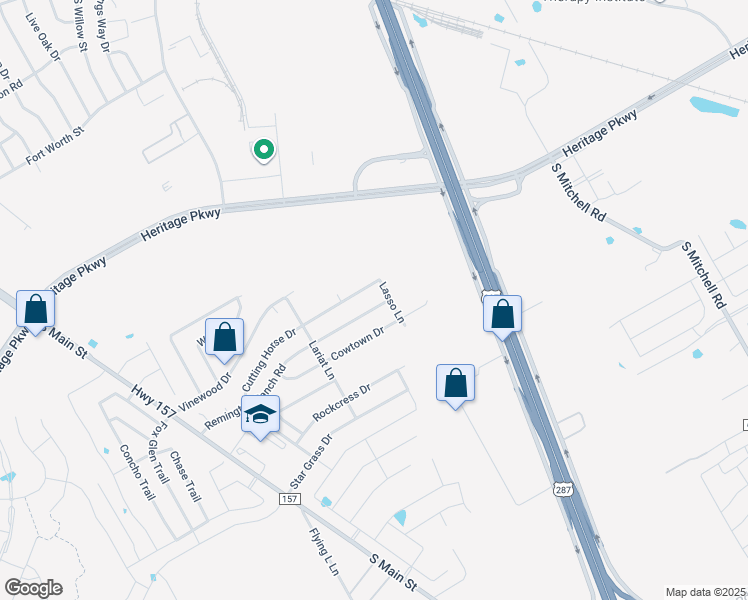 map of restaurants, bars, coffee shops, grocery stores, and more near 904 Remington Ranch Road in Mansfield