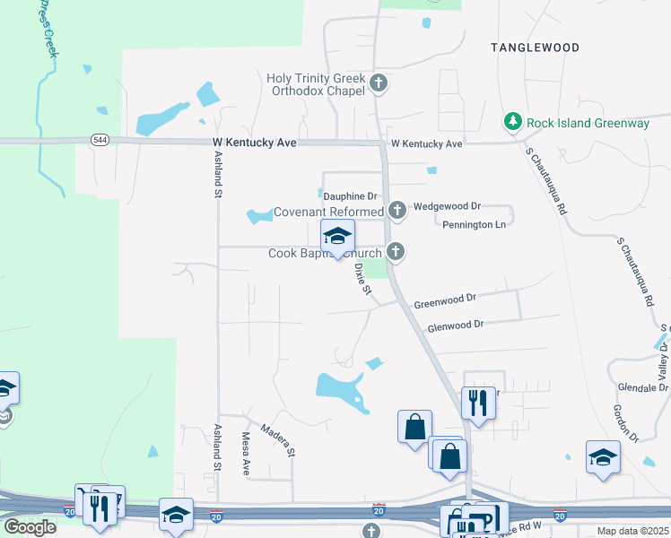 map of restaurants, bars, coffee shops, grocery stores, and more near 1601 Bittersweet Avenue in Ruston
