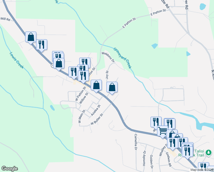 map of restaurants, bars, coffee shops, grocery stores, and more near 1204 Gilmer Avenue in Tallassee