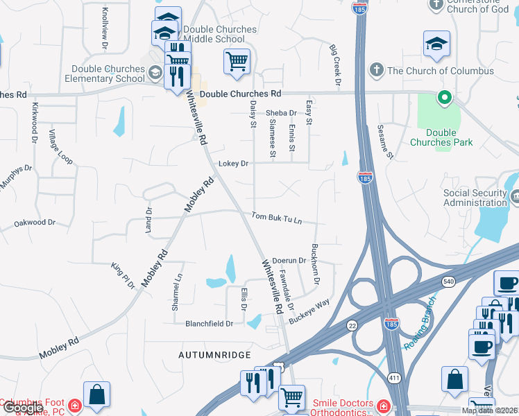 map of restaurants, bars, coffee shops, grocery stores, and more near 7108 Daisy St in Columbus