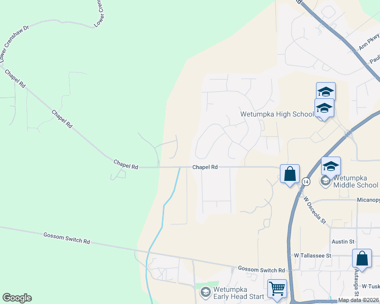 map of restaurants, bars, coffee shops, grocery stores, and more near 394 McDonald Dr in Wetumpka