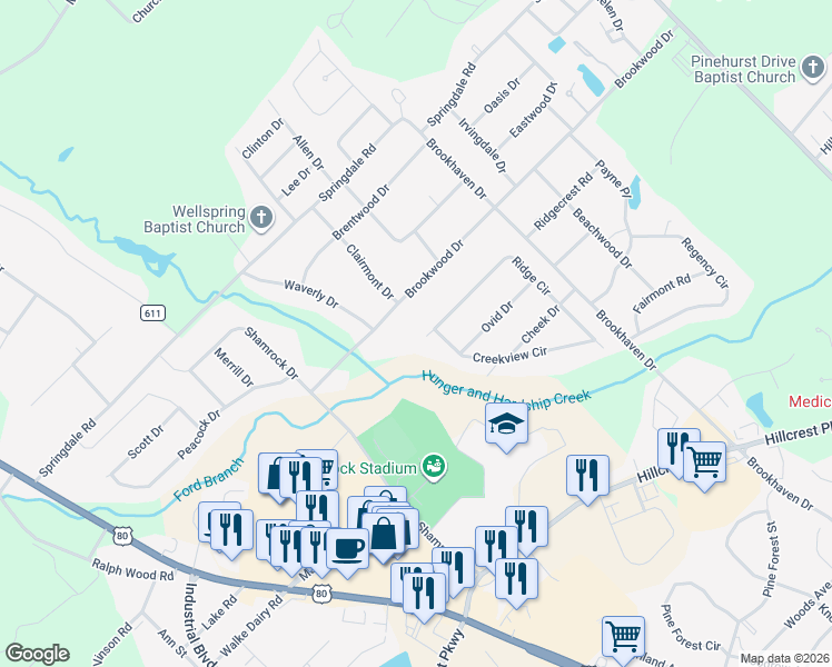 map of restaurants, bars, coffee shops, grocery stores, and more near 236 Ridge Circle in Dublin