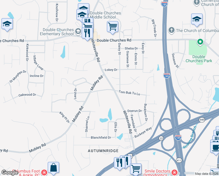 map of restaurants, bars, coffee shops, grocery stores, and more near 7121 Whitesville Road in Columbus