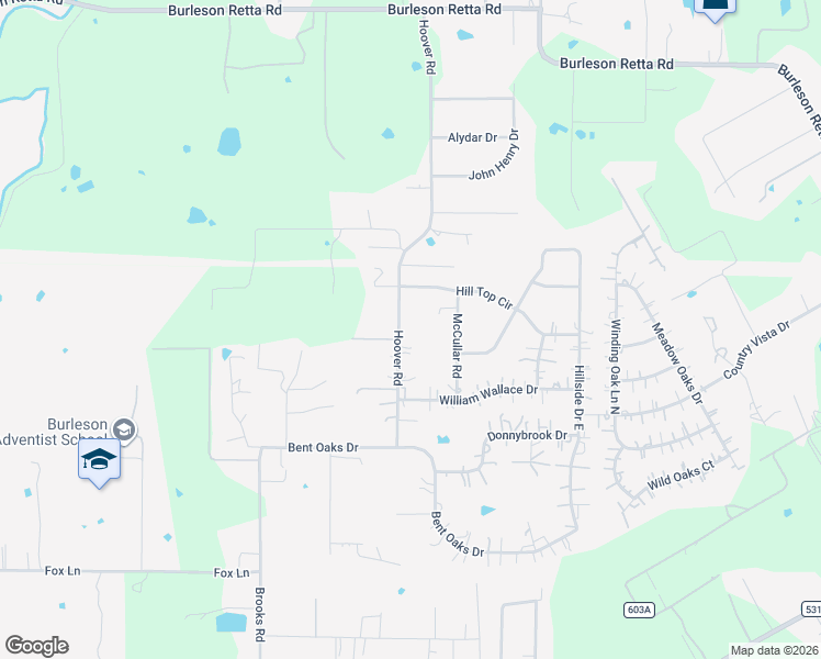 map of restaurants, bars, coffee shops, grocery stores, and more near 549 Hoover Road in Burleson
