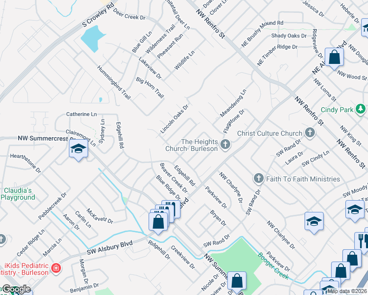 map of restaurants, bars, coffee shops, grocery stores, and more near 429 Arbor Lawn Drive in Burleson