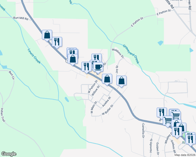 map of restaurants, bars, coffee shops, grocery stores, and more near 112 West Patton Street in Tallassee