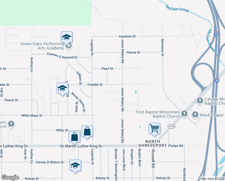 map of restaurants, bars, coffee shops, grocery stores, and more near 2222 Jack Street in Shreveport