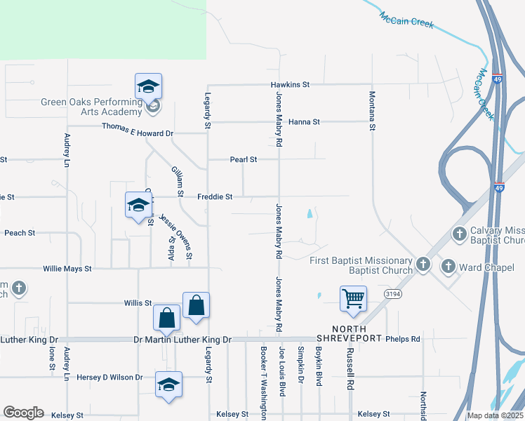 map of restaurants, bars, coffee shops, grocery stores, and more near 2222 Jack Street in Shreveport