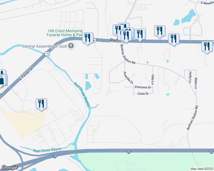 map of restaurants, bars, coffee shops, grocery stores, and more near 214 Espanita Boulevard in Haughton