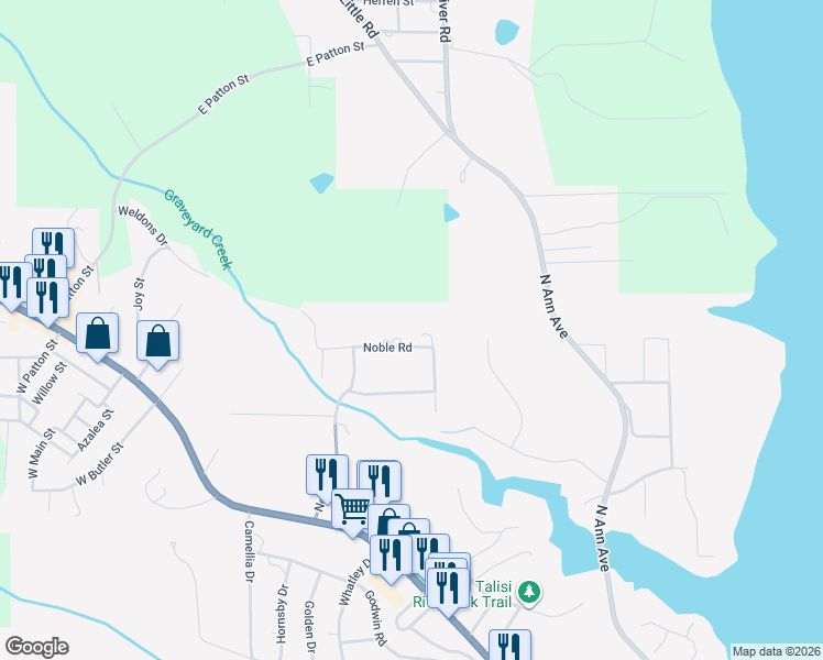 map of restaurants, bars, coffee shops, grocery stores, and more near 904 Noble Road in Tallassee
