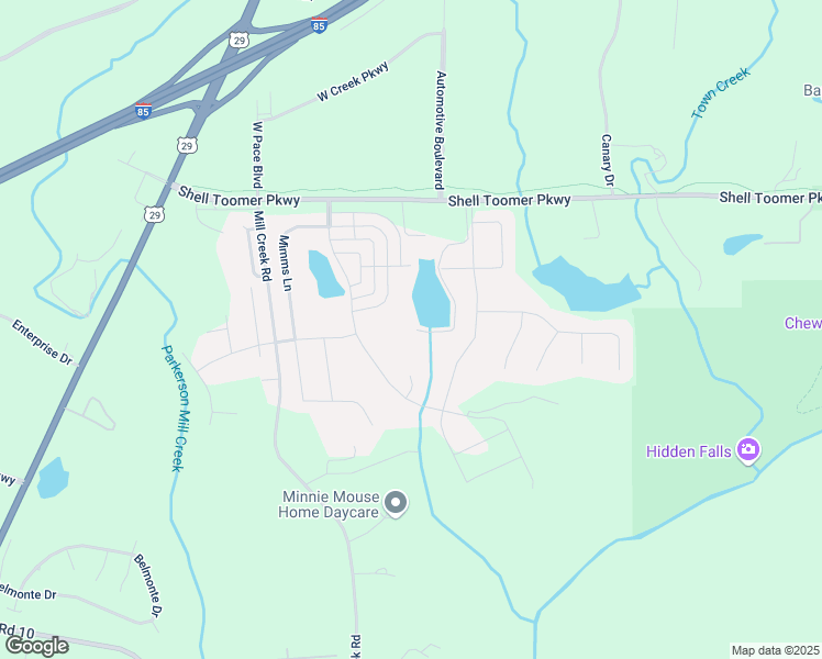 map of restaurants, bars, coffee shops, grocery stores, and more near 605 Shell Toomer Parkway in Auburn