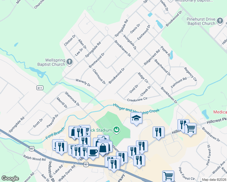 map of restaurants, bars, coffee shops, grocery stores, and more near 236 Ridge Circle in Dublin