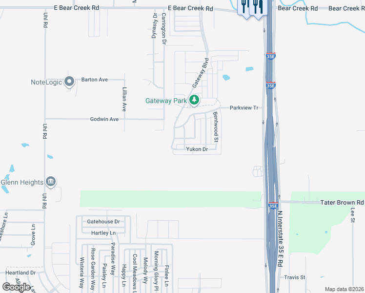 map of restaurants, bars, coffee shops, grocery stores, and more near 1218 Yukon Drive in Glenn Heights