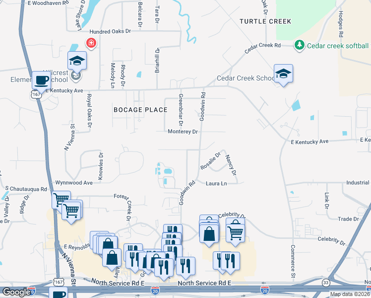 map of restaurants, bars, coffee shops, grocery stores, and more near 701 Marie Avenue in Ruston
