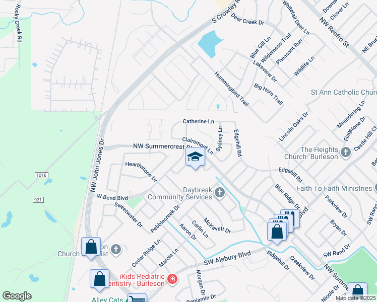 map of restaurants, bars, coffee shops, grocery stores, and more near 721 West Bend Boulevard in Burleson