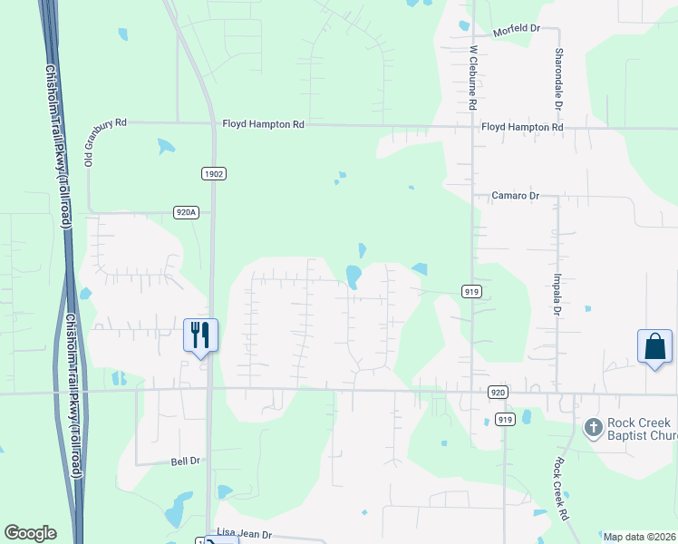 map of restaurants, bars, coffee shops, grocery stores, and more near 3322 Mariposa Ridge in Crowley