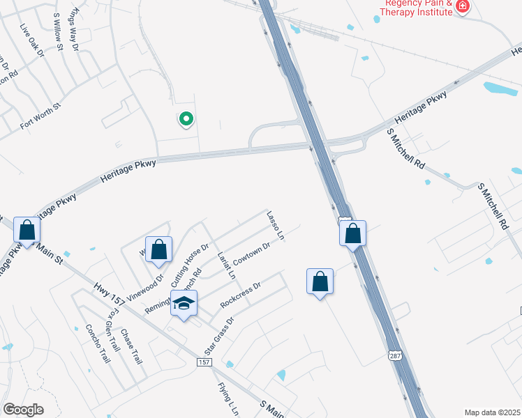 map of restaurants, bars, coffee shops, grocery stores, and more near 802 Cutting Horse Drive in Mansfield