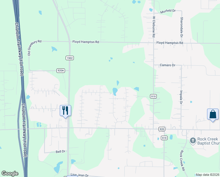 map of restaurants, bars, coffee shops, grocery stores, and more near 3322 Mariposa Ridge in Crowley