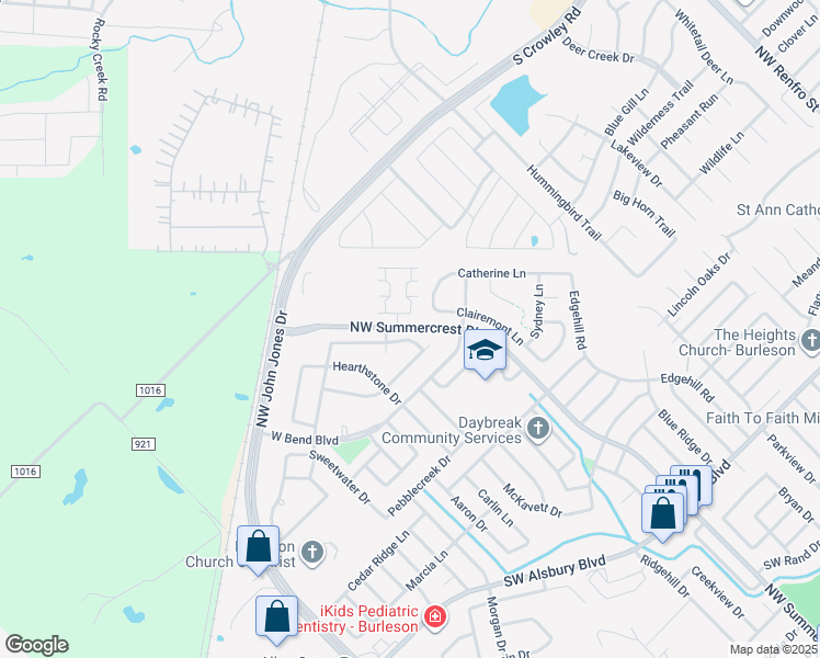 map of restaurants, bars, coffee shops, grocery stores, and more near 1340 Catherine Lane in Burleson