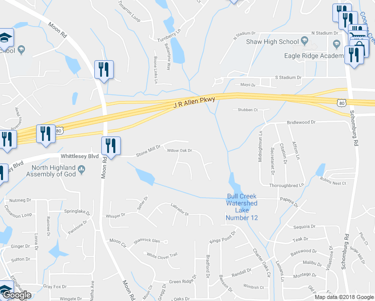 map of restaurants, bars, coffee shops, grocery stores, and more near 7138 Willow Oak Drive in Columbus