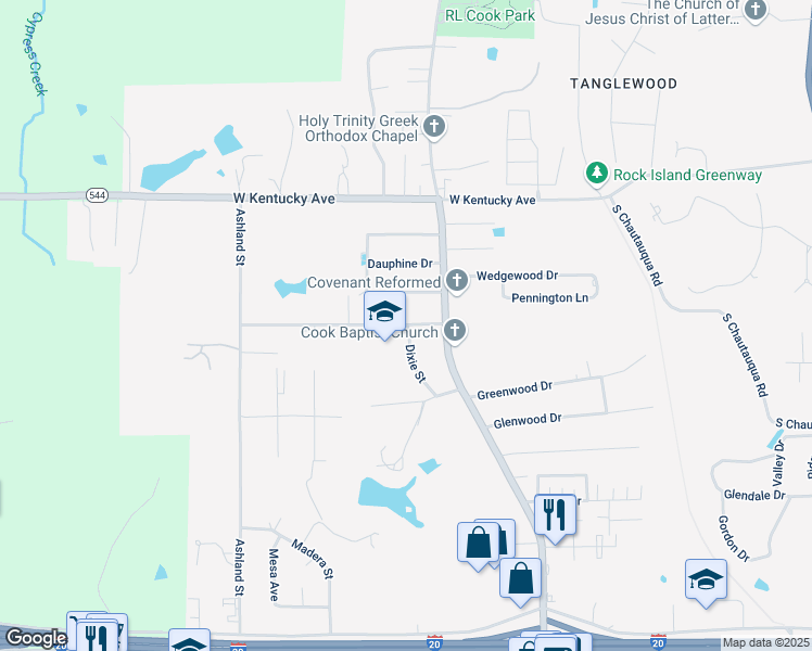 map of restaurants, bars, coffee shops, grocery stores, and more near 1601 Bittersweet Avenue in Ruston