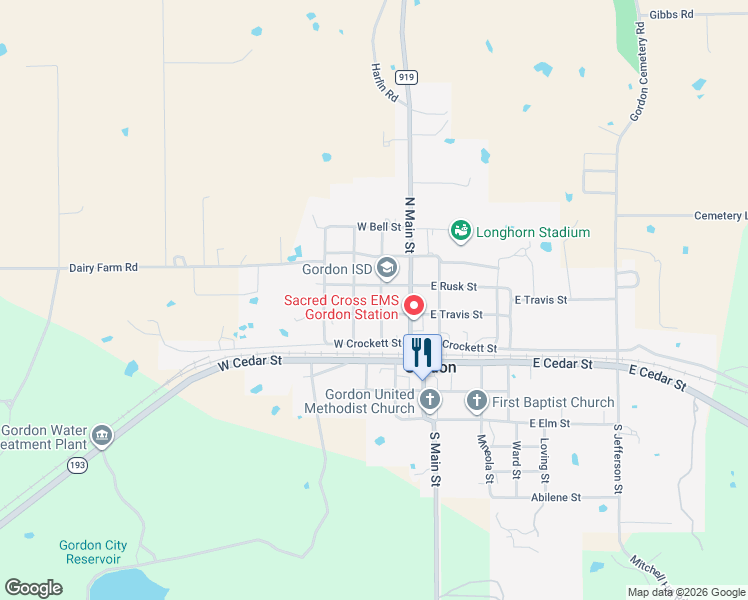 map of restaurants, bars, coffee shops, grocery stores, and more near 310 Rusk Street in Gordon