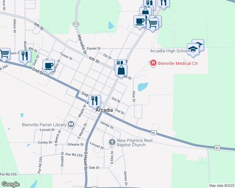 map of restaurants, bars, coffee shops, grocery stores, and more near 2445 Hazel Street in Arcadia