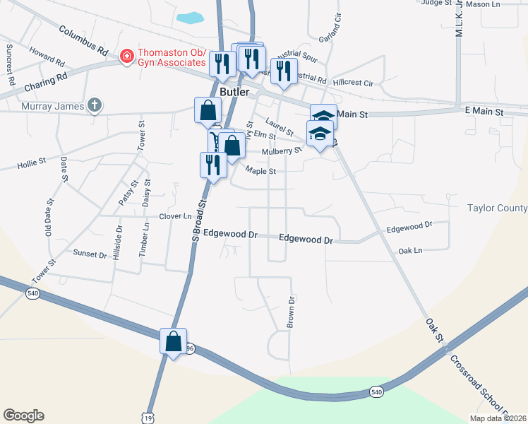 map of restaurants, bars, coffee shops, grocery stores, and more near 16 Meadowdale Street in Butler
