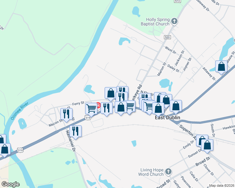map of restaurants, bars, coffee shops, grocery stores, and more near 149 Circle Drive in East Dublin