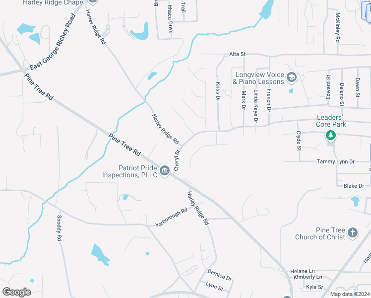 map of restaurants, bars, coffee shops, grocery stores, and more near 1007 Cheryl Street in Longview
