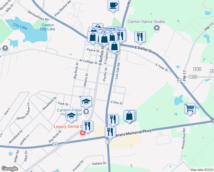 map of restaurants, bars, coffee shops, grocery stores, and more near 170 East Goshen Street in Canton