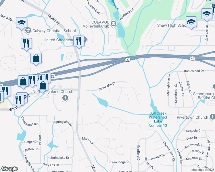 map of restaurants, bars, coffee shops, grocery stores, and more near 7162 Stone Mill Drive in Columbus